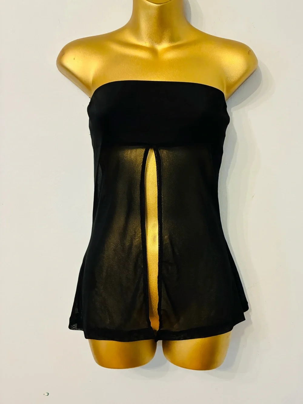 Motel Black Sheer Strapless Cover Up top Size Small Mesh Swim Coverup